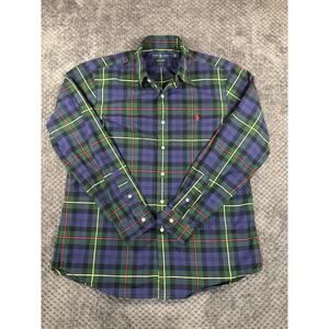 Ralph Lauren Shirt Mens Large Green Blue Tartan Plaid Button Down Pony Logo